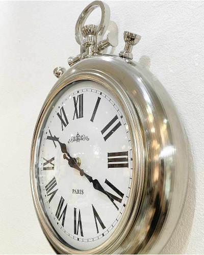 レトロな懐中時計風の掛け時計（シルバー）｜インテリア小物｜輸入家具 